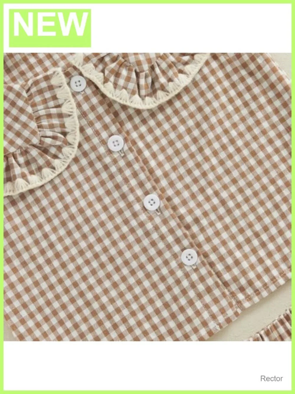 2pc Toddler Girls Ruffle Sleeve Button Up Dress Top Plaid Pants Set